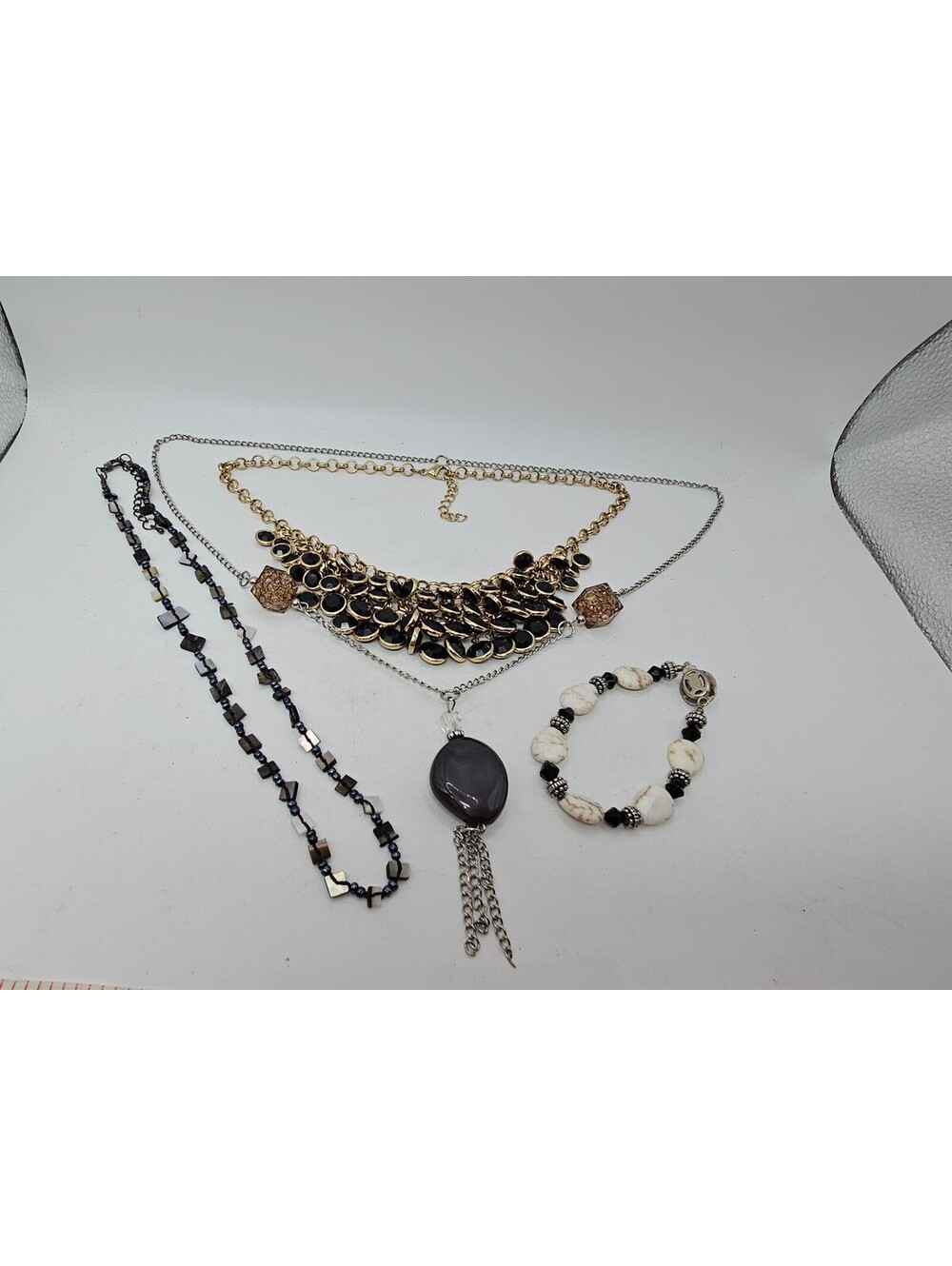 Statement Jewelry Lot 4pc Bib Necklace Tassel Pendant Beaded Chic Bracelet